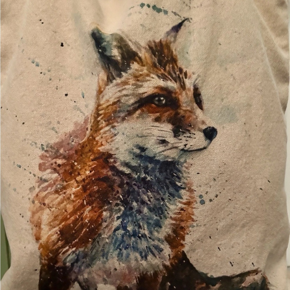 Fox Print Canvas Tote Bag - Brown and Cream - Picture 3 of 3
